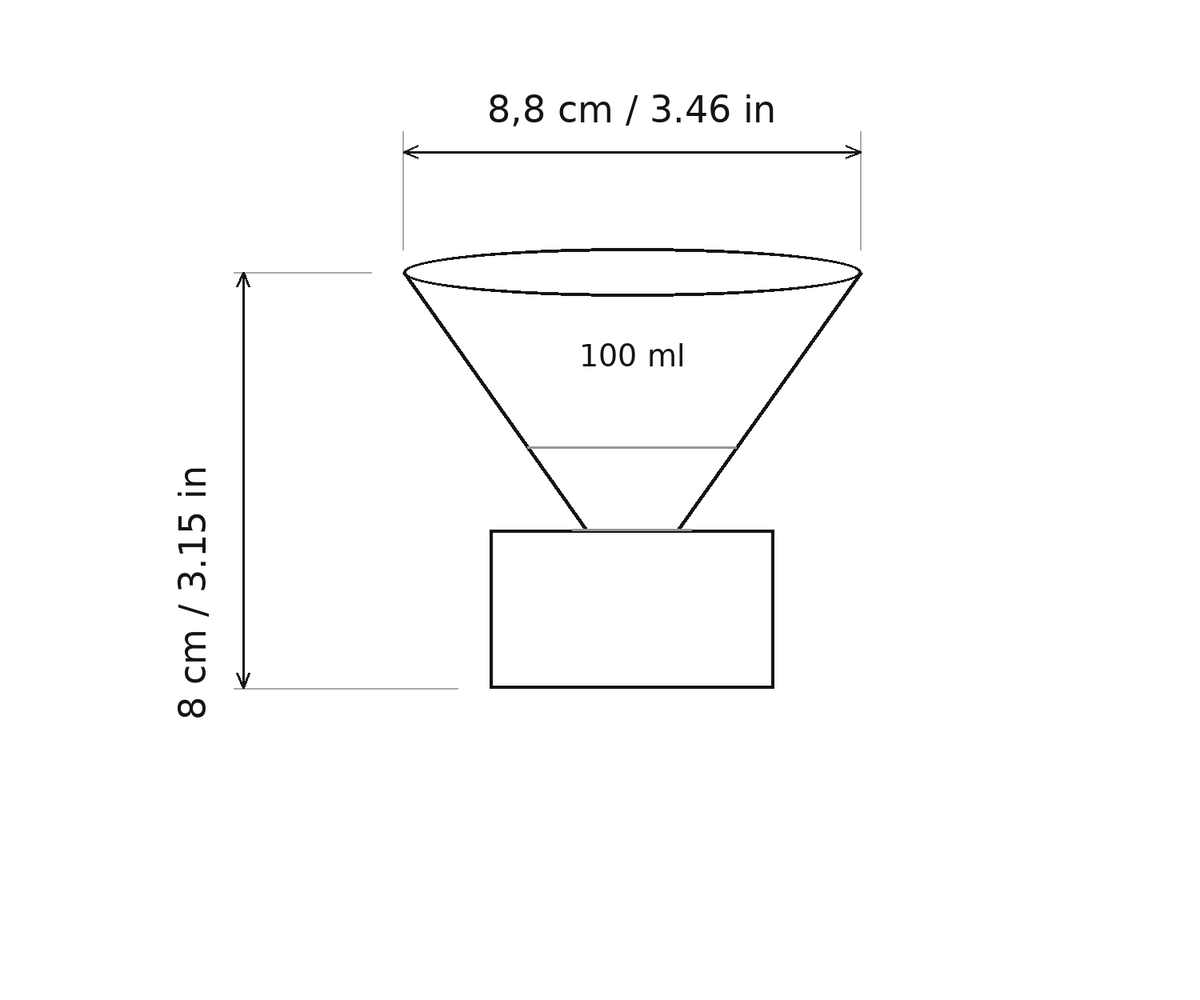 Honshu Ceramic Tea Cup size guide: 8.8 cm wide, 8 cm tall including stand, 100 ml