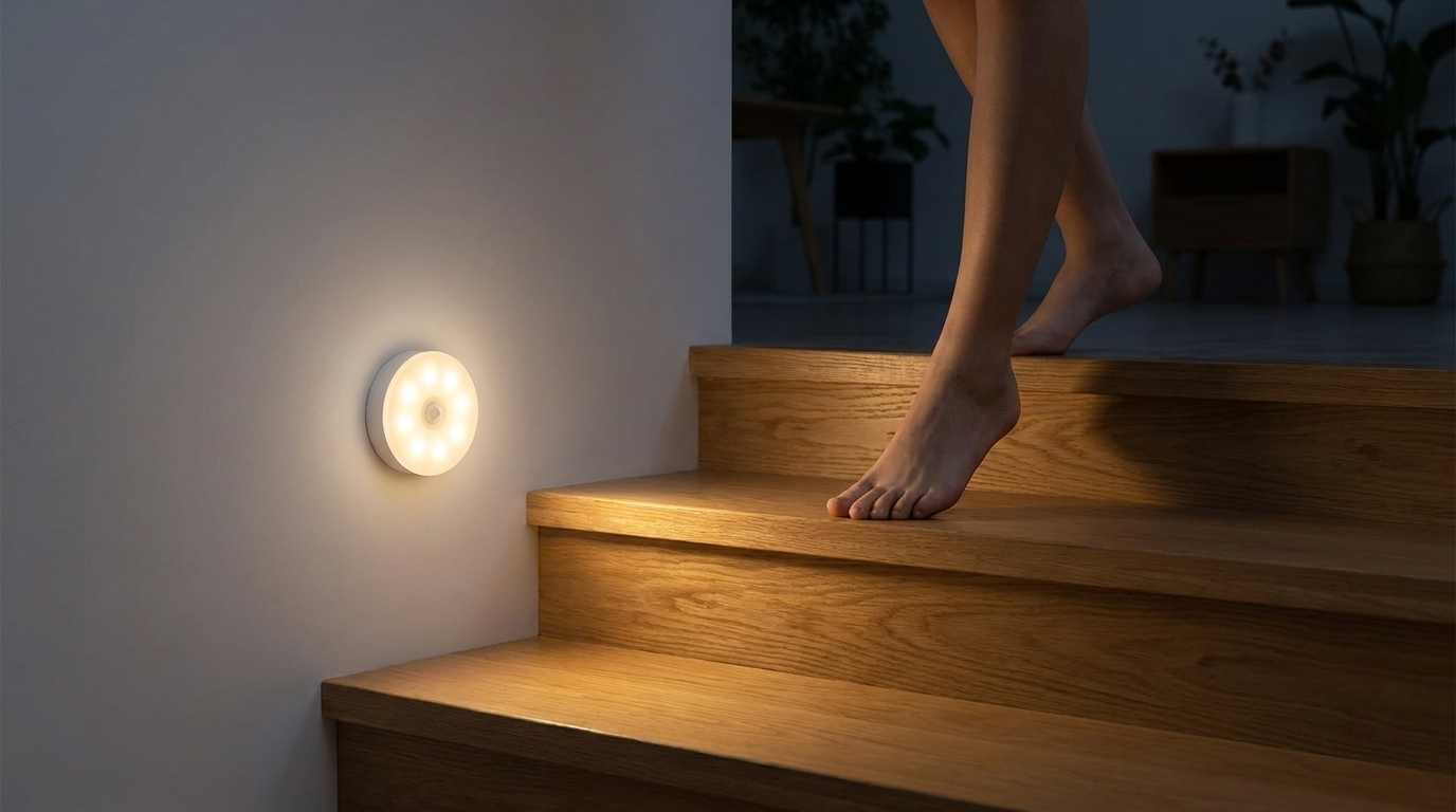 Sense Glow lighting wooden stairs automatically at night