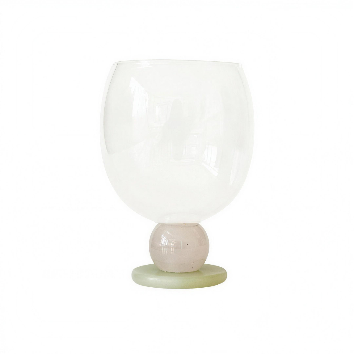 Panarea Glass Goblet in Blush & Mint: blush stone ball on a pale mint stone foot