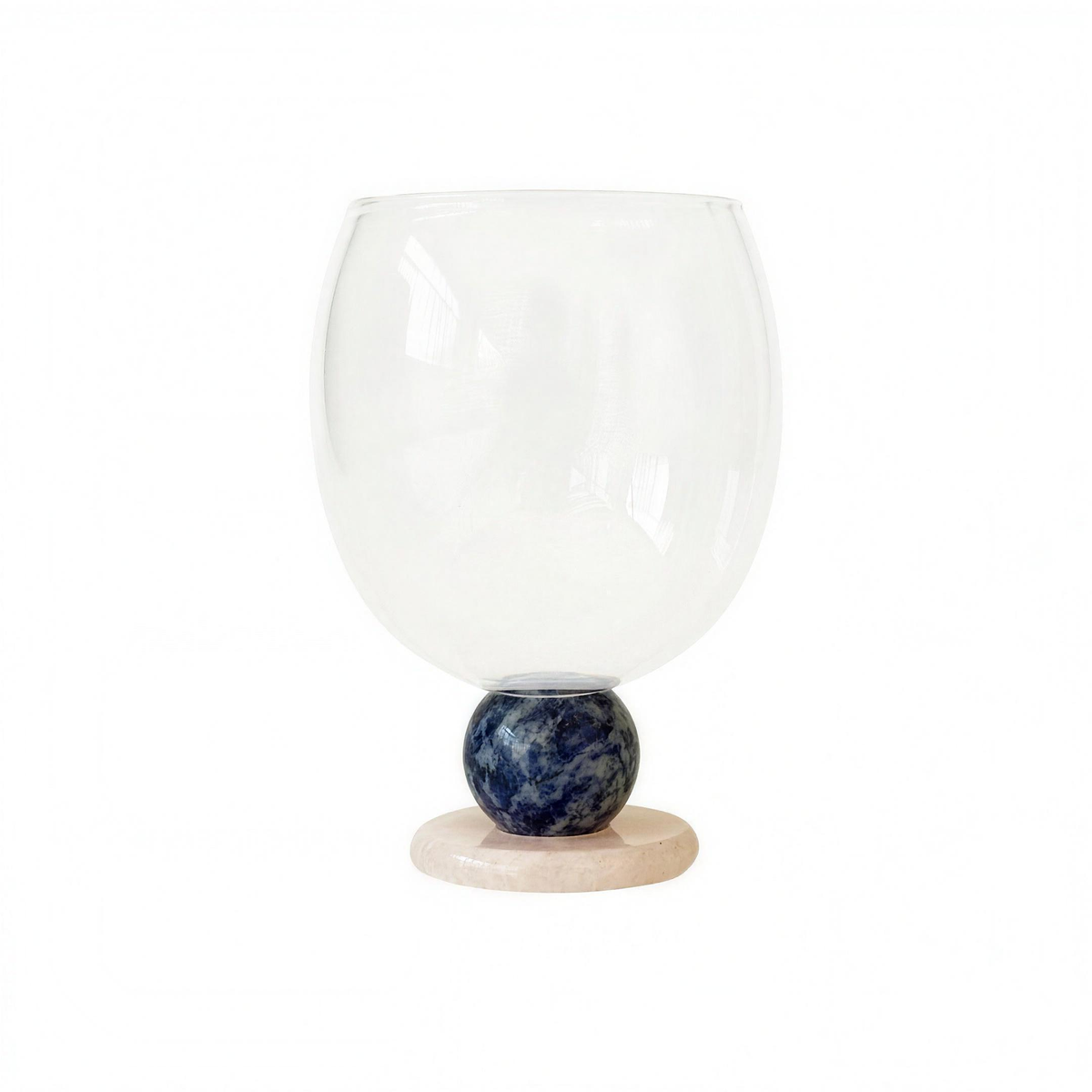 Panarea Glass Goblet in Blue & Pink: blue stone ball on a pale pink stone foot