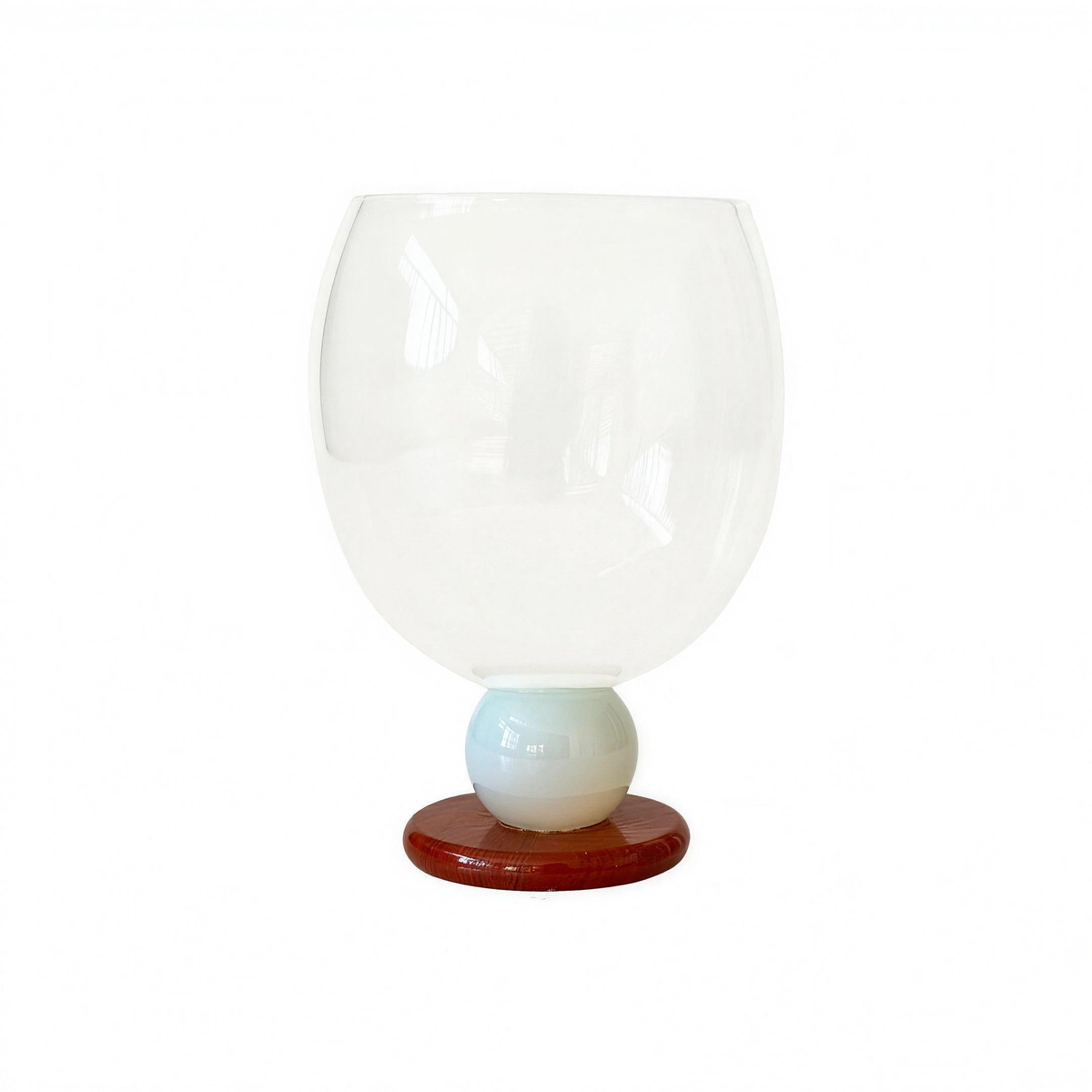 Panarea Glass Goblet in Aqua & Red: pale aqua stone ball on a red stone foot
