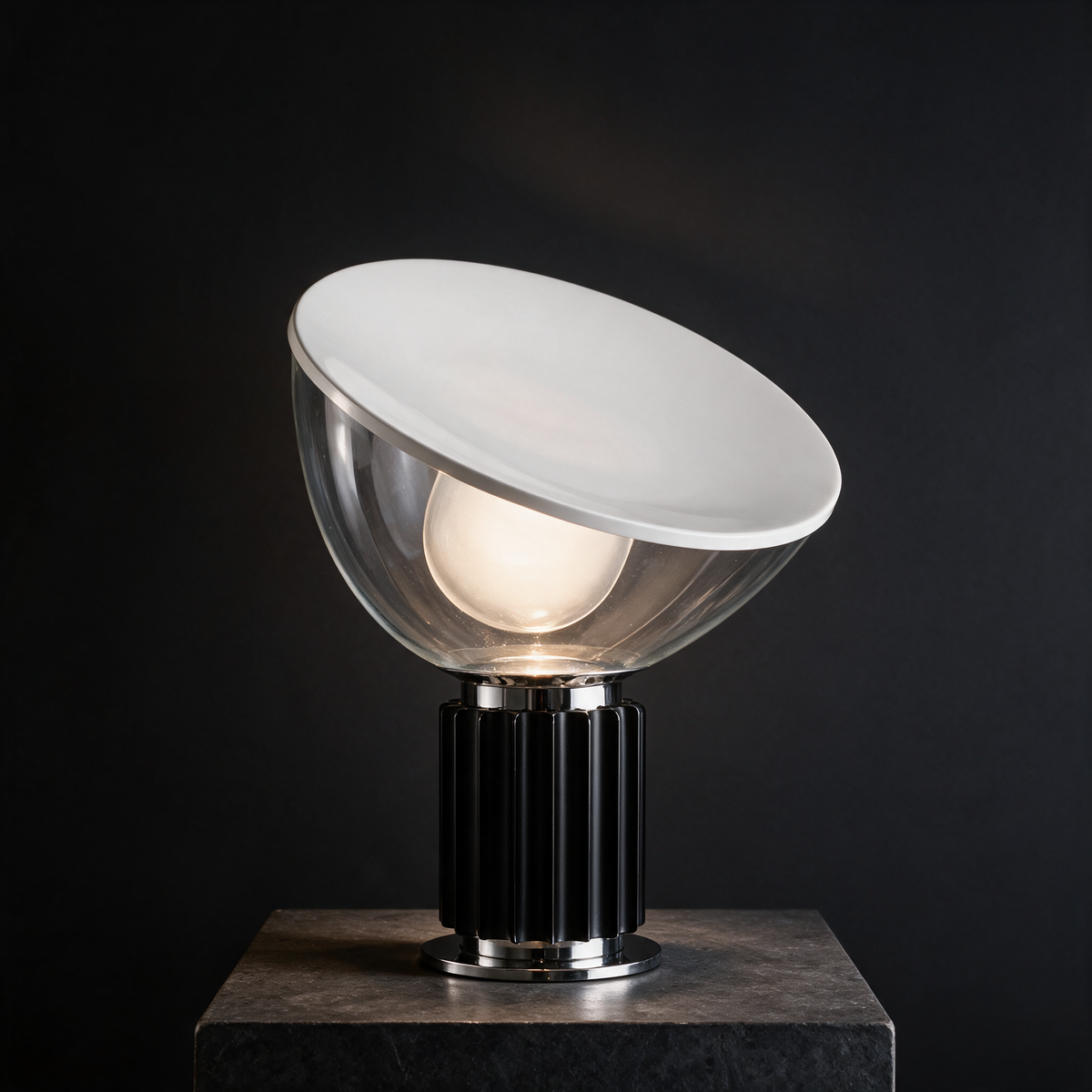 Luca Table Lamp, black, studio shot on a stone plinth