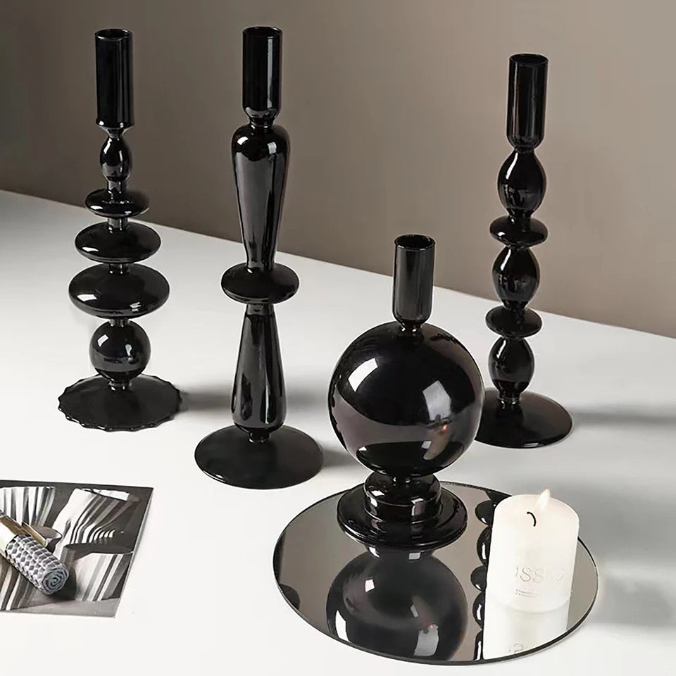 Midnight Glass Ensemble Vase Candlestick The deco nook