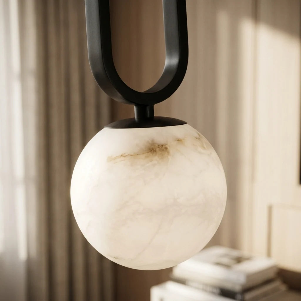 Gwen pendant light, translucent marble globe shade