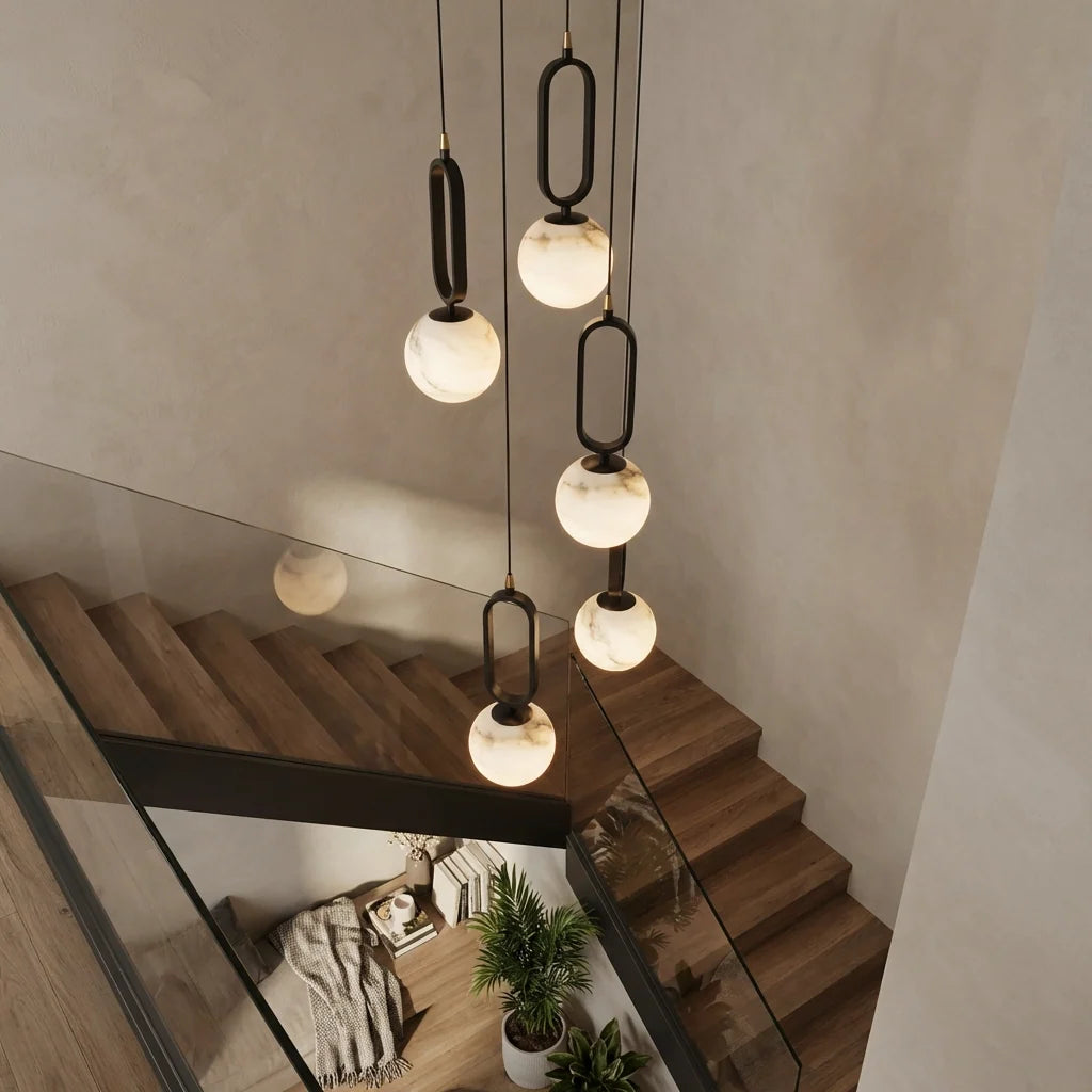 Gwen marble globe pendant light on a slim cord