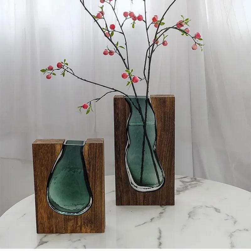 Wooden Glass Floral Vase The deco nook