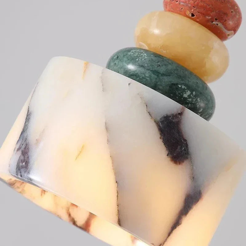 Cairn Pendant Lamp – side view showing stone bead stack