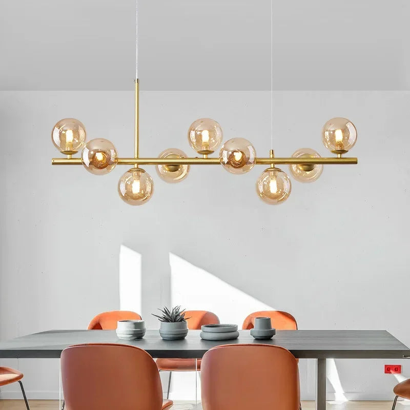 Modern Minimalist Golden Glass Ball LED Chandelier Restaurant Kitchen Coffee Bar Pendant Lamp Designer Hanging Lighting Fixtures The deco nook