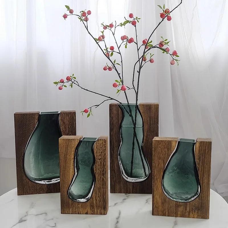 Wooden Glass Floral Vase The deco nook