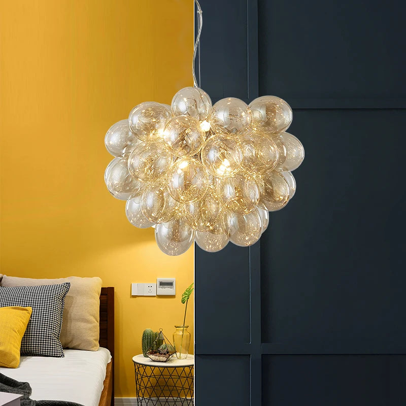 Moonriver Lighting Modern Glass Ball Chandelier Creative Color Hanging Lamps for Ceiling Living Room Pendant Light Room Decor The deco nook