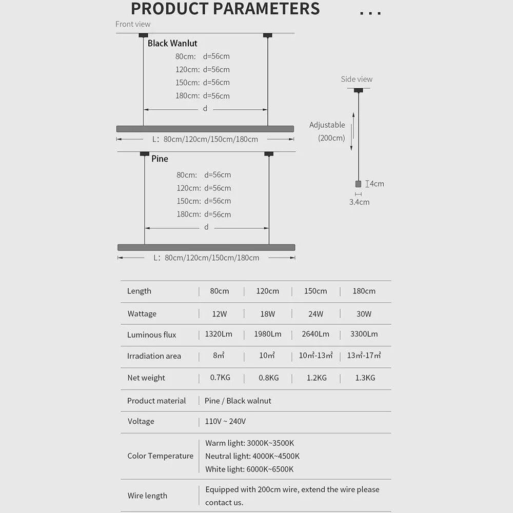 Juan pendant lamp dimension and wattage specification diagram