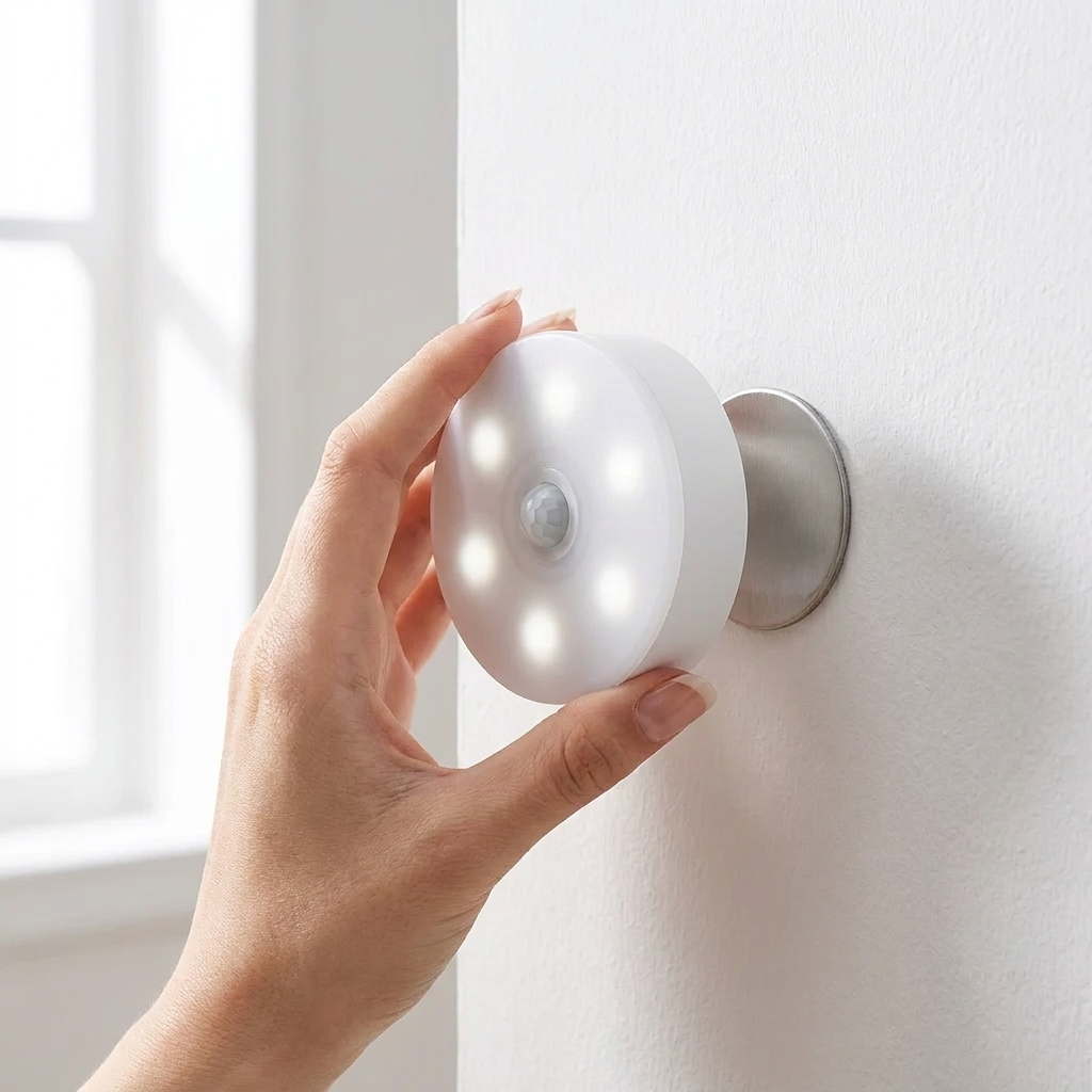 Attaching Sense Glow to its magnetic wall mount — no tools needed