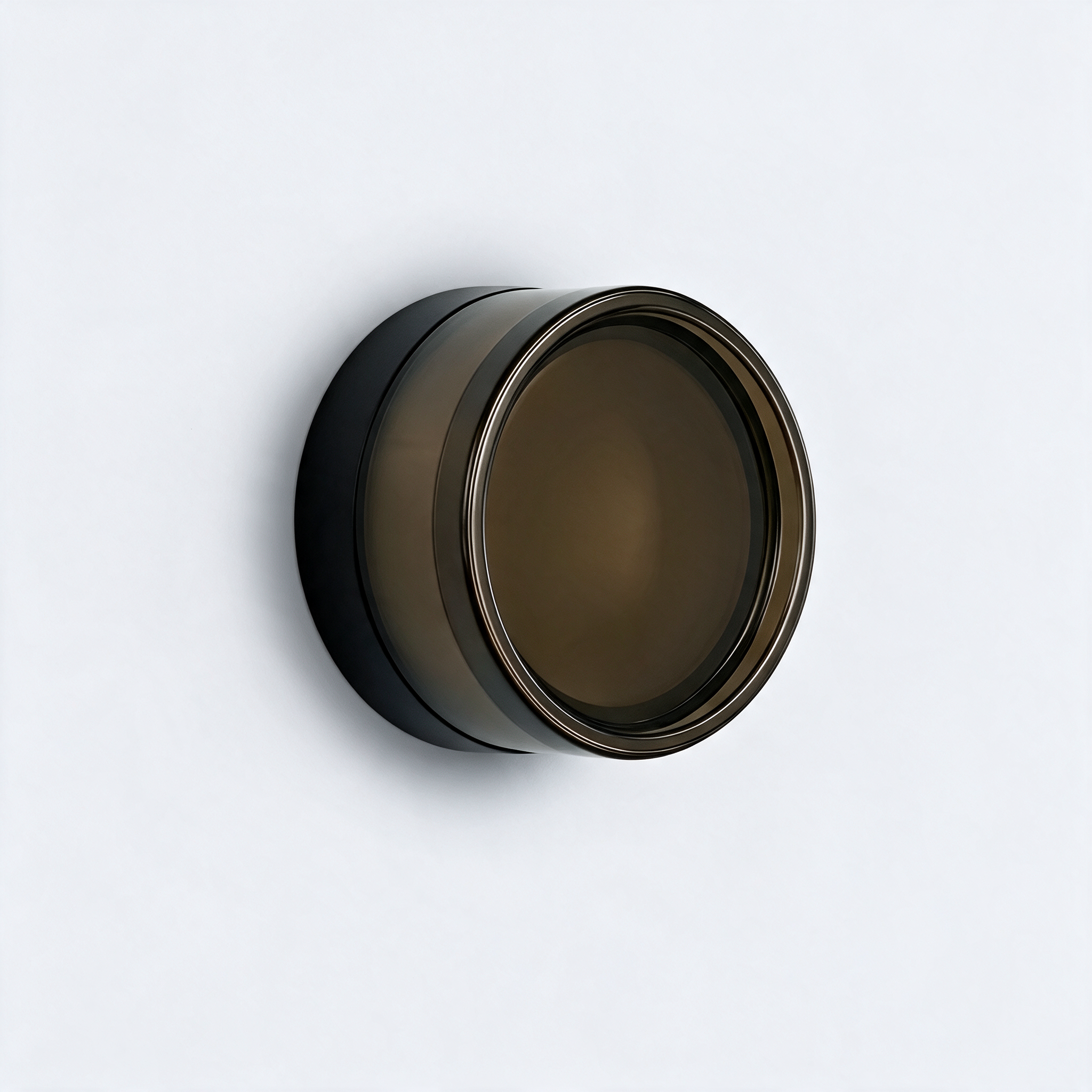 NOOR Wall Sconce, round with smoke grey shade, mounted on a wall