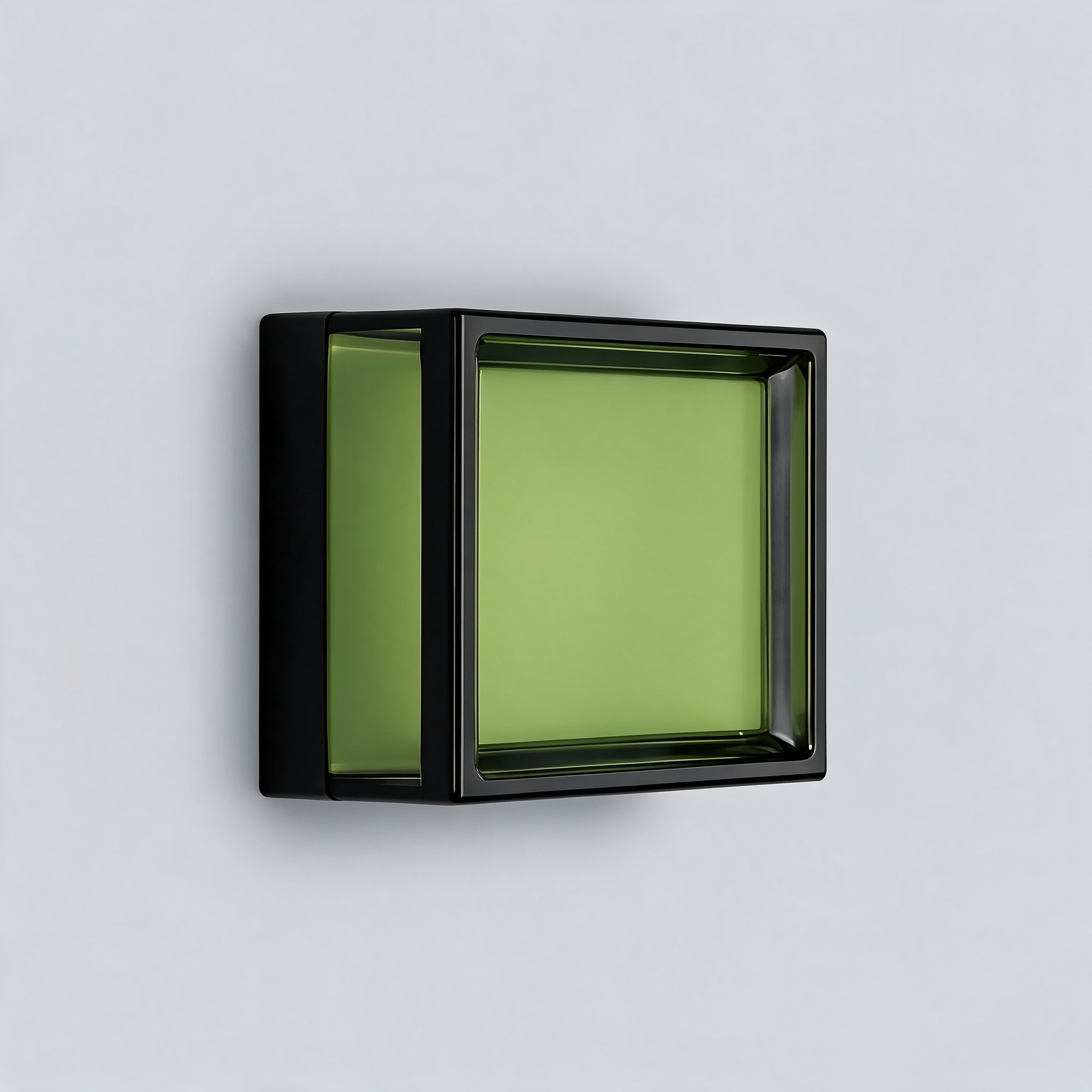 NOOR Wall Sconce, square with green shade, mounted on a wall