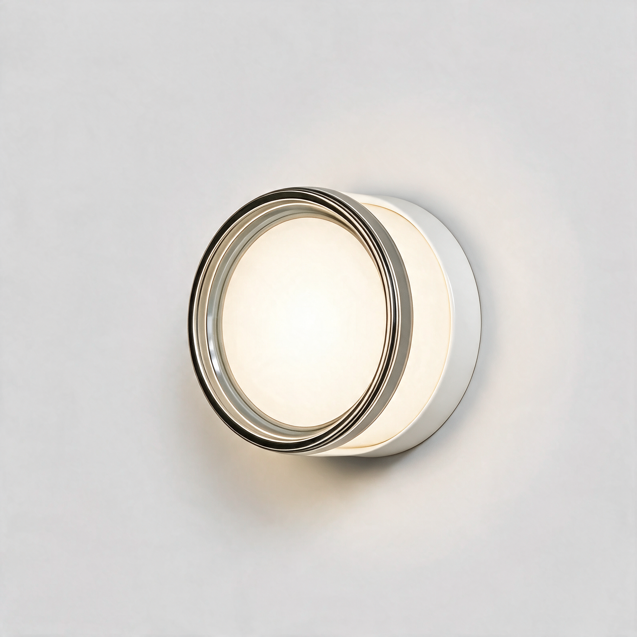 NOOR Wall Sconce, round with white shade on a white base