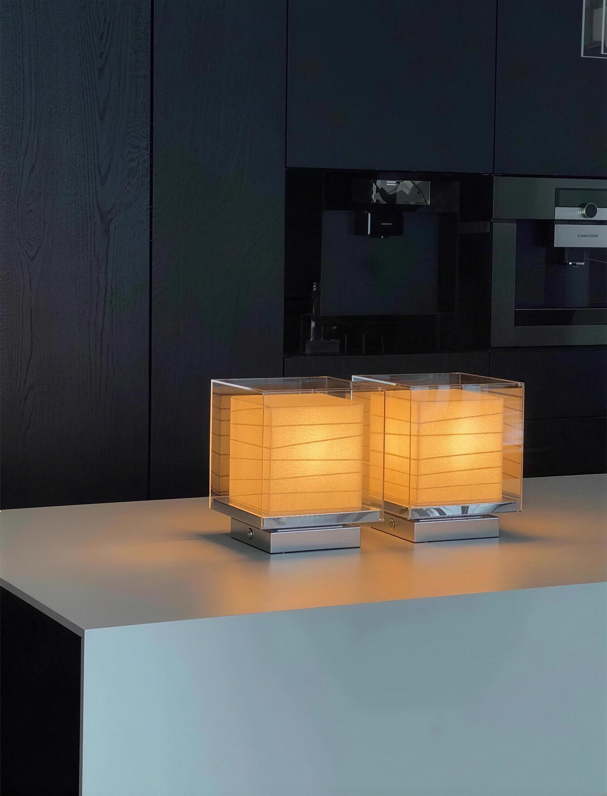 Two Kumo Table Lamps on a white kitchen island