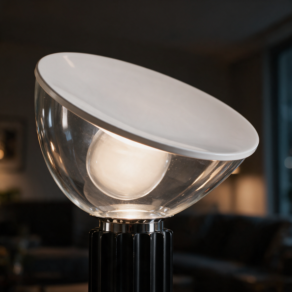 Luca Table Lamp close-up: clear glass bowl shade and fluted aluminium base