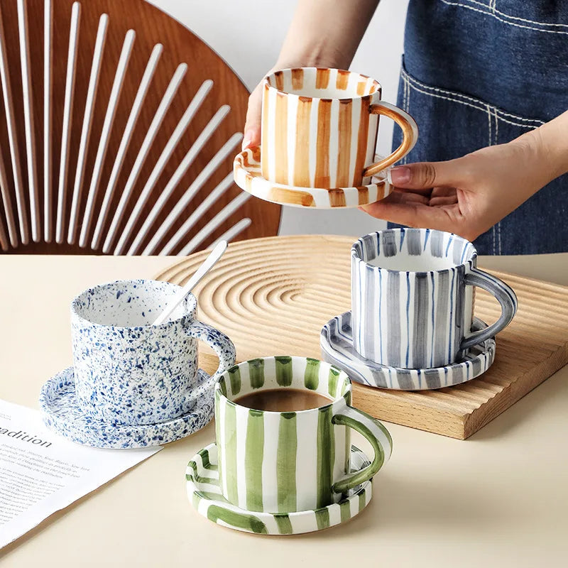 Stripe & Bloom Ceramic Mug Set The deco nook